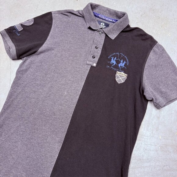 La Martina Polo Shirt Black/Grey Short Sleeve Embroidered Small - Picture 3 of 9